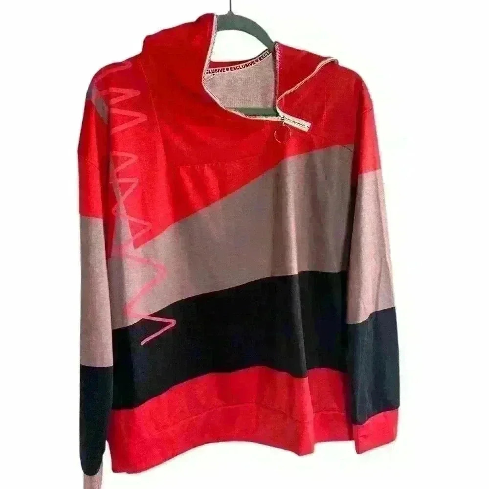 Woman's XL Top with Zip, Orange, Brown and Black